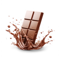 AI generated chocolate bar with splash on transparency background png