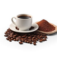 AI generated coffee beans and coffee powder on transparency background png
