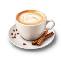 AI generated cinnamon coffee cup with a spoon and cinnamon on transparency background png