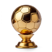 ai généré or trophée sur une piédestal avec une football Balle png