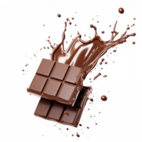 AI generated chocolate bar with splash and splashes on transparency background png