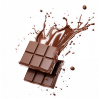 ai generado chocolate bar con chapoteo y salpicaduras en transparencia antecedentes png