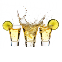 AI generated three shots of tequila with lime slices png