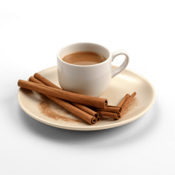 ai generiert Tasse von Kaffee und Zimt Stöcke auf ein Teller auf ein transparent Hintergrund png