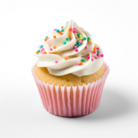 AI generated cupcake with white frosting and sprinkles on a transparent background png