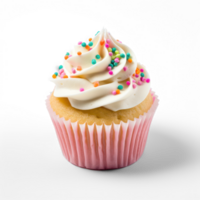 ai generiert Cupcake mit Weiß Glasur und Sträusel auf ein transparent Hintergrund png