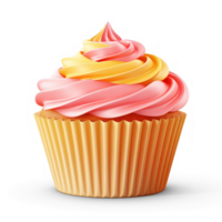AI generated cupcake with pink and yellow frosting on transparency background png
