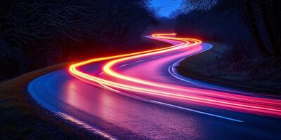 AI generated Long Exposure Photo of a Winding Road at Night