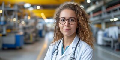AI generated Woman in White Lab Coat and Glasses Conducting Experiments photo