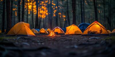 AI generated Group of Tents Set Amidst Dense Forest photo