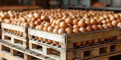 AI generated Crate Filled With Abundant Brown Eggs photo