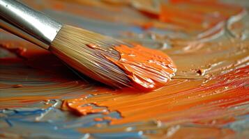 AI generated Close Up of Paintbrush With Orange Paint photo