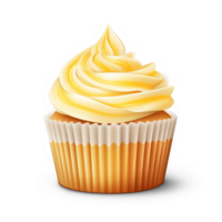 ai generiert ein Cupcake mit Gelb Glasur auf ein Transparenz Hintergrund png