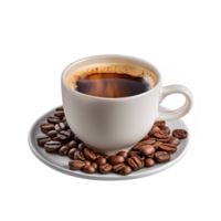 AI generated coffee beans on a saucer and cup on transparency background png