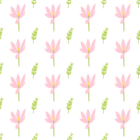 A seamless pattern of crocus and tree branches and leaves PNG transparent background in a spring minimal shape floral concept, illustration