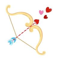 Hand drawn vector illustration of Cupid's bow with arrow and hearts. Romantic color doodle sketch for valentine's day.