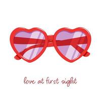 Hand drawn vector illustration of sunglasses in heart shaped frames. Romantic sketch in color for valentine's day.