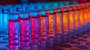 AI generated A Row of Test Tubes Filled With Colored Liquids photo