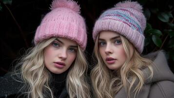 AI generated Two Women Wearing Pink Hats Posing for Picture photo