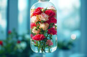 AI generated Roses in Intravenous Drip Bag Concept photo