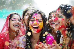 AI generated Exuberant Holi Celebration. Laughter and Colors photo