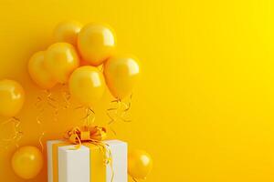 AI generated Monochromatic Yellow Balloons and Gift Box photo
