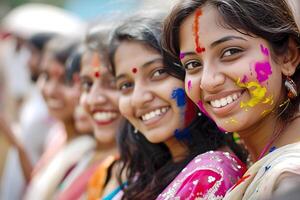AI generated Vibrant Holi Celebration. Joyful Moments in Color photo