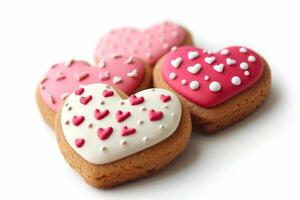 AI generated Heart Cookies, Valentines Sweet Treats photo