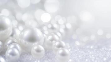 ai generado lujoso blanco perlas, suave bokeh elegancia foto