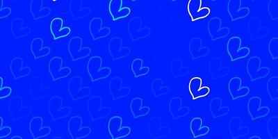 plantilla de vector azul claro con corazones de doodle.