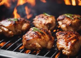 AI generated Grilled chicken fillets with rosemary on a barbecue grill. photo