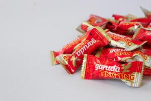 Palembang-Indonesia, January 4, 2024- Ting-Ting peanut candy, is one of the products of the Garuda Food company. photo