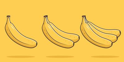 Vector Bananas And Bunch of Bananas Cartoon Style Bananas On Yellow Background Vector Illustration