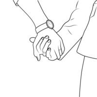 Couple Holding Hands Outline Sketch Line Art Engagement Concept Valentine's Day Vector Illustration