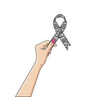 Female Hand Holding Zebra Print Ribbon Neuroendocrine Carcinoid Cancer Awareness Vector Illustration