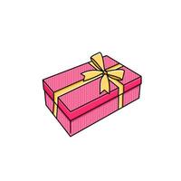 Vector Pink Gift Box With Yellow Satin Ribbon Present Box On White Background Vector Illustration