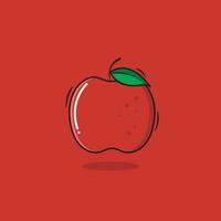 Vector Red Apple Icon Whole Red Apple Cartoon Style Isolated On Red Background Vector Illustration