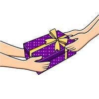 Vector Hands Giving Gift Box To Another Hands Gifting And Receiving Gift Concept Vector Illustration