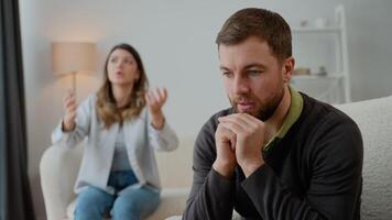 Angry Wife Screaming At Husband Sitting Sofa video