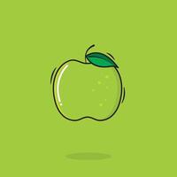 Vector Green Apple Icon Whole Green Apple Cartoon Style On Green Background Vector Illustration