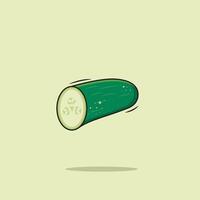 Vector Half Cut Fresh Green Cucumber Cartoon Cucumber On Light Green Background Vector Illustration