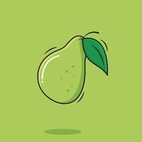 Vector whole Fresh Pear Fruit Icon With Leaf Cartoon Style On Green Background Vector Illustration