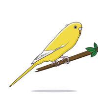 Cute Yellow Parrot Sitting On A Branch Isolated On White Background Vector Illustration