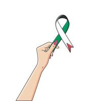 Female Hand Holding Palestine Wavy Awareness Ribbon Flag We Stand With Palestine Vector Illustration