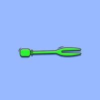 Green Disposable Plastic Fruit Cocktail Fork Mini Fork Picker Blue Background Vector Illustration