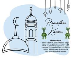 mezquita ilustración monoline estilo vector diseño ramadhan concepto