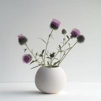 AI generated Minimalist Vase with Thistle Flowers Display photo