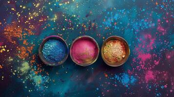 AI generated Holi Festival Vibrant Powdered Pigment Bowls photo