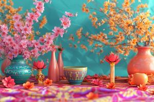 AI generated Springtime Blossoms, Festive Floral Array Nowruz photo