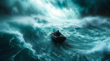 AI generated Brave Soul Confronting Stormy Sea   Determination photo